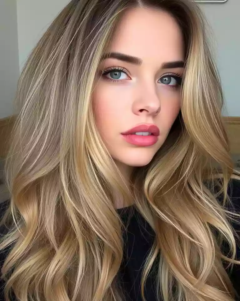 Erzurum Sosyal Medyalı Escort - Erzurum Escort Bayanlar - Eskort İlanları Close-up portrait of a young woman with long wavy blonde hair and blue eyes looking at the camera.