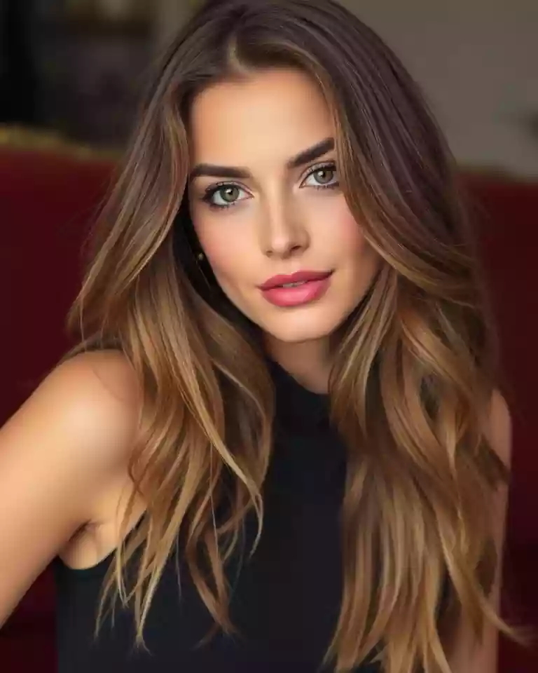 Heyecan Verici Bayan Escort - Erzurum Escort Bayanlar - Eskort İlanları Portrait of a woman with long wavy light brown hair and green eyes wearing a black sleeveless top, looking at the camera.